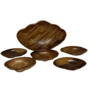 VTG Alii Monkey Pod Woods Honolulu 5 Small Salad Bowl Hawaii scallop shaped